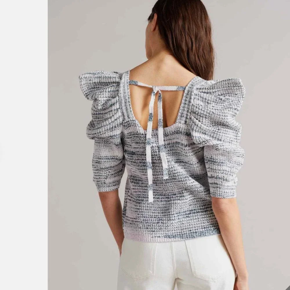 NWT Ted Baker London Aspel Cotton Puff Sleeves Detailed Sweater - Picture 6 of 10